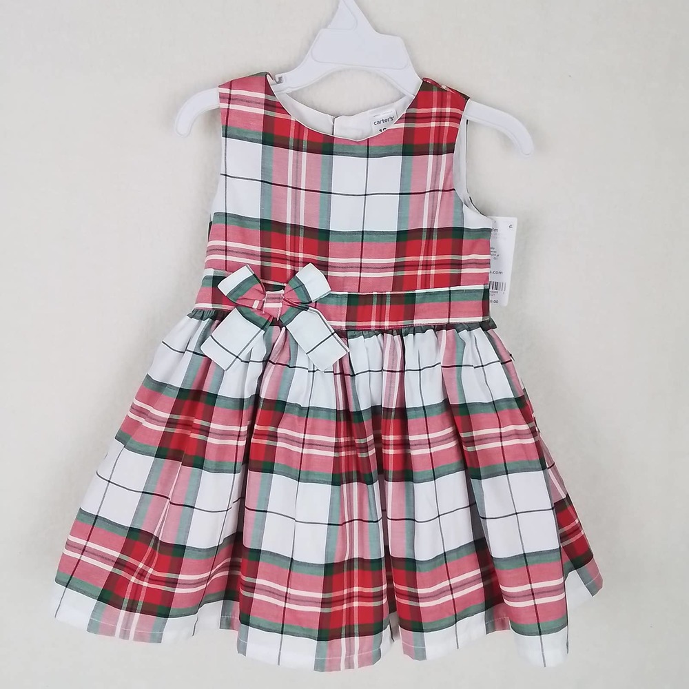 Carter's‎ Baby Sleeveless Cotton Midi Dress Size 18m Red White Green Plaid